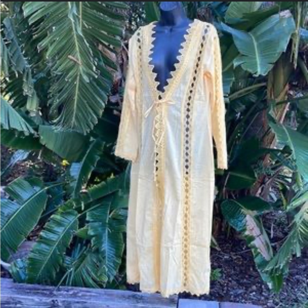 Boston Proper long swim cover up with crochet detail XL yellow